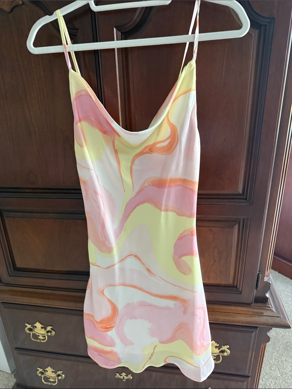 Olia Pastel Marble Cowl Mini Dress in Pink & Yellow